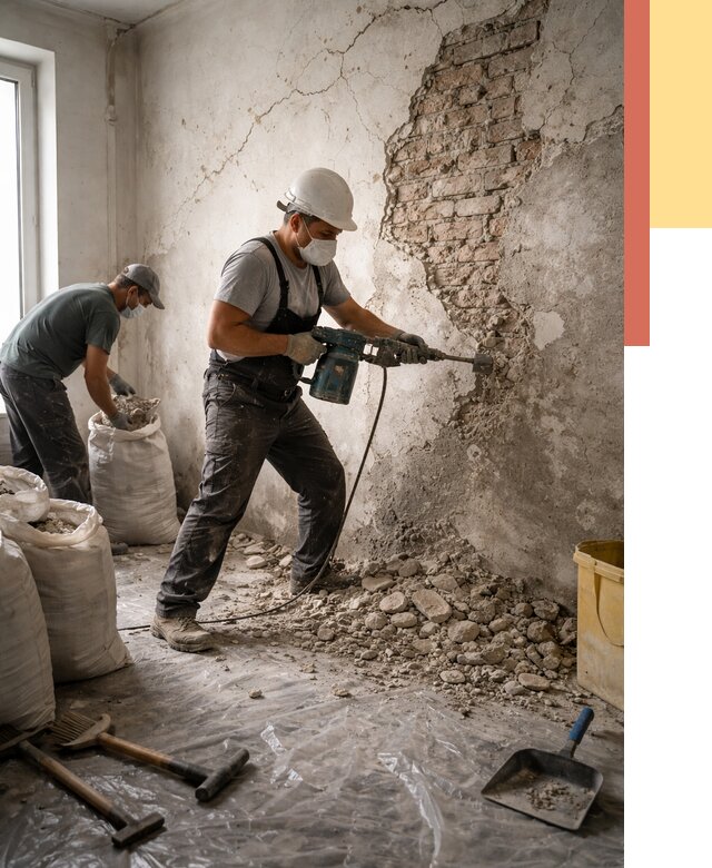 Демонтаж штукатурки со стен в Обнинске от 7308 руб/м² — быстро и недорого | ОТДЕЛОЧНИК-Бнн