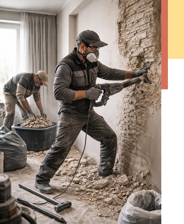 Демонтаж декоративного камня в Обнинске от 1472 руб/м² — быстро и недорого | ОТДЕЛОЧНИК-Бнн