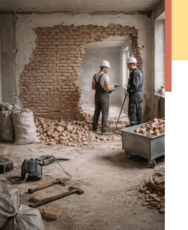 Демонтаж кирпичных стен в Обнинске от 4263 руб. — быстро, недорого, под ключ | ОТДЕЛОЧНИК-Бнн