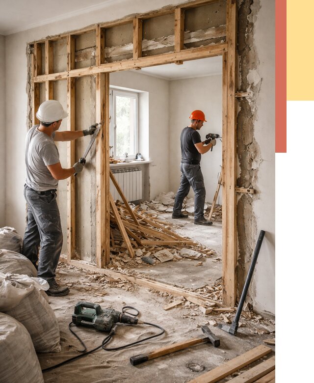 Демонтаж деревянных перегородок в Обнинске от 3248 руб. — быстро и недорого | ОТДЕЛОЧНИК-Бнн