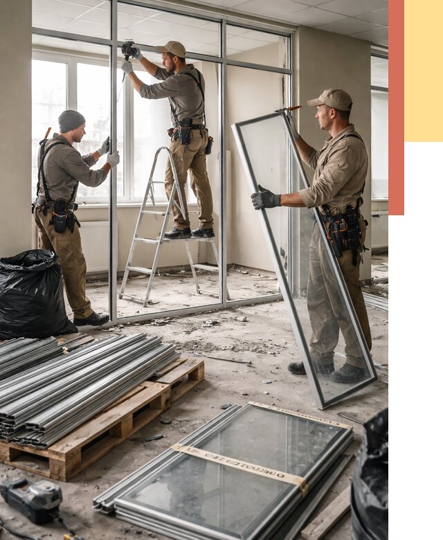 Демонтаж алюминиевых перегородок в Обнинске от 4263 руб. — быстро и недорого | ОТДЕЛОЧНИК-Бнн