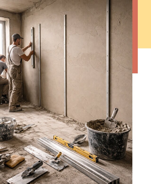 Штукатурка стен по маякам в Обнинске от 5583 руб./м² — выравнивание под ключ | ОТДЕЛОЧНИК-Бнн