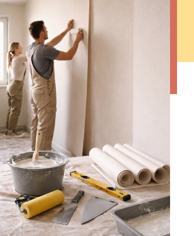 Поклейка бумажных обоев в Обнинске от 5583 руб./м2 — быстро и недорого | ОТДЕЛОЧНИК-Бнн