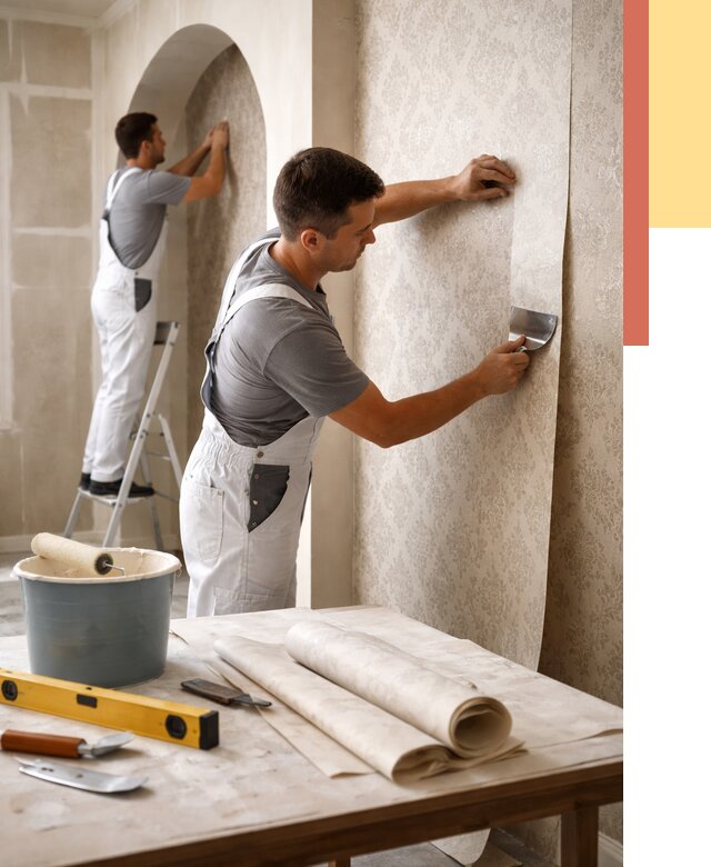 Поклейка обоев на сложные стены в Обнинске от 2842 руб. под ключ | ОТДЕЛОЧНИК-Бнн