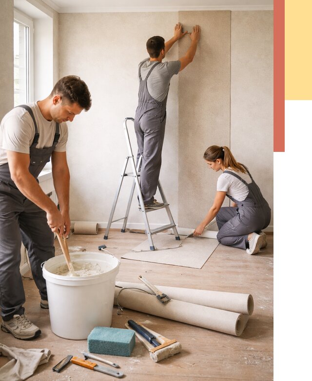 Оклейка стен обоями в Обнинске от 3553 руб/м2 — быстро и недорого | ОТДЕЛОЧНИК-Бнн