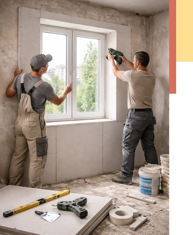 Монтаж откосов из гипсокартона в Обнинске от 4568 руб. под ключ | ОТДЕЛОЧНИК-Бнн