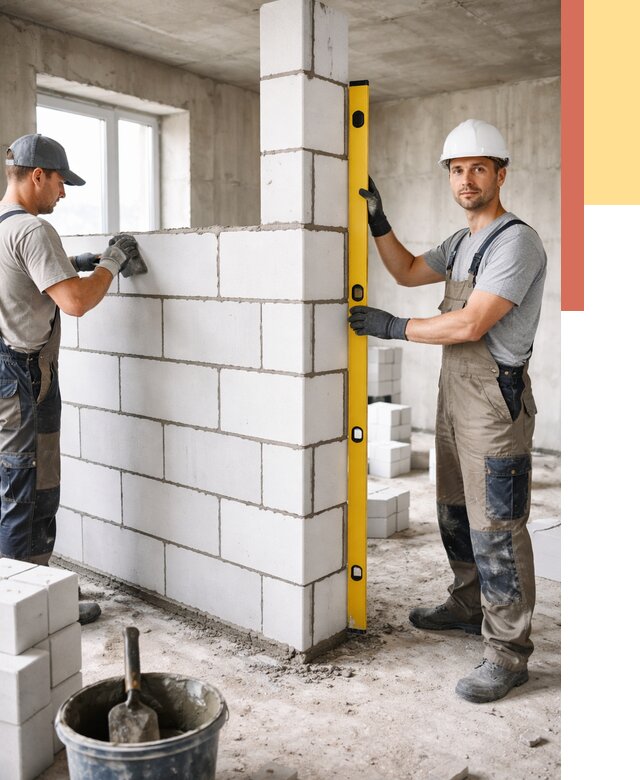 Кладка перегородок из пеноблока в Обнинске от 1827 руб. под ключ | ОТДЕЛОЧНИК-Бнн