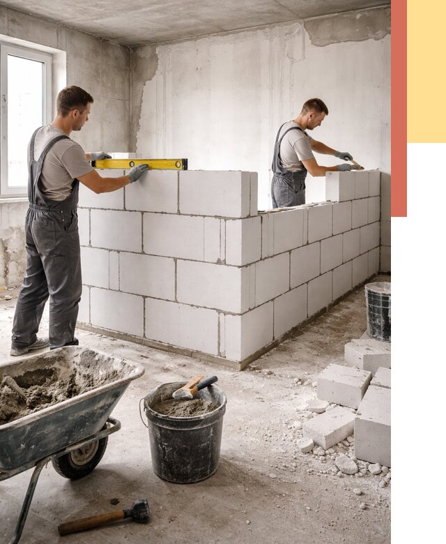 Кладка перегородок из ПГП в Обнинске от 2538 руб./м2 — монтаж и возведение под ключ | ОТДЕЛОЧНИК-Бнн