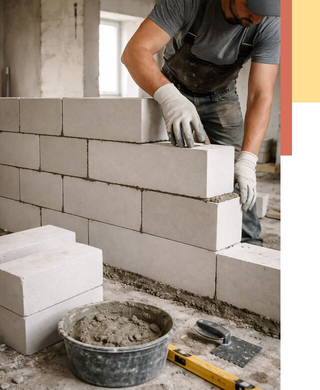 Кладка перегородок из силикатного блока в Обнинске от 4060 руб. под ключ | ОТДЕЛОЧНИК-Бнн