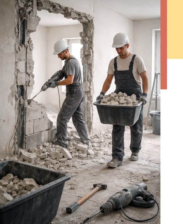 Демонтаж блоковых перегородок в Обнинске от 3806 руб. — быстро и недорого | ОТДЕЛОЧНИК-Бнн