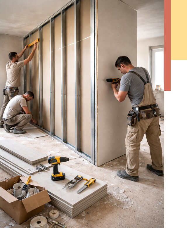 Монтаж однослойной перегородки из гипсокартона в Обнинске от 660 руб. | ОТДЕЛОЧНИК-Бнн