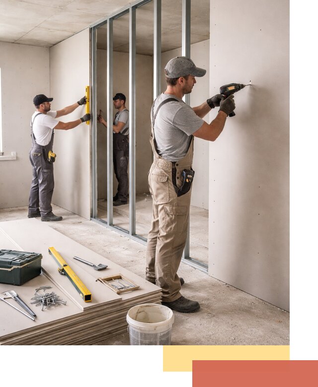 Однослойная перегородка из гипсокартона в Обнинске под ключ, монтаж и отделка