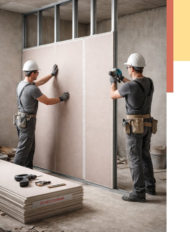 Перегородка из огнестойкого гипсокартона в Обнинске от 1878 руб. под ключ | ОТДЕЛОЧНИК-Бнн