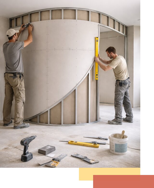 Радиусная перегородка из гипсокартона в Обнинске под ключ