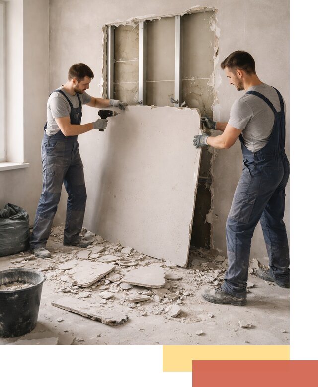 Демонтаж перегородки из гипсокартона в Обнинске быстрый и аккуратный