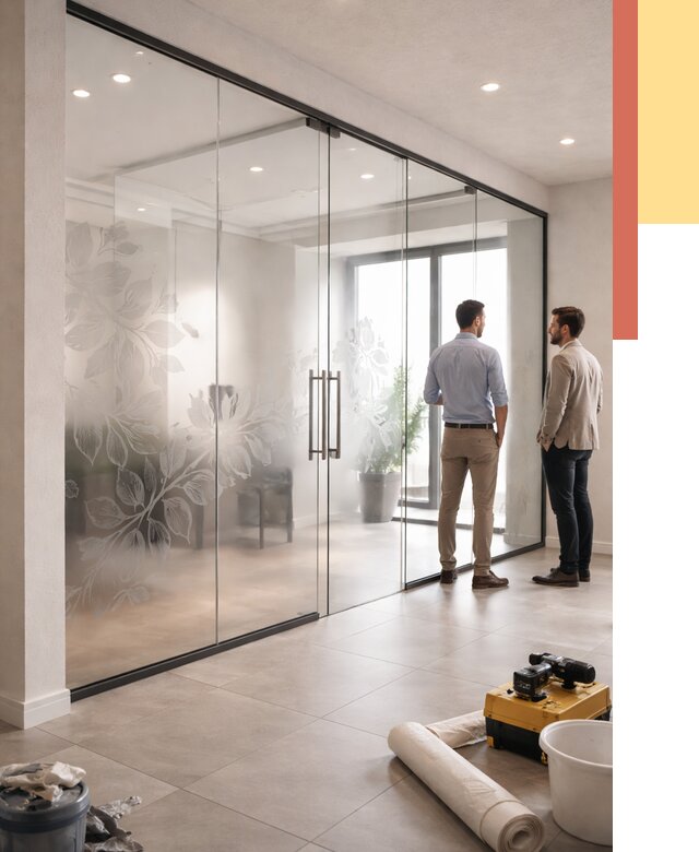 Стеклянные перегородки с рисунком в Обнинске от 12688 руб. монтаж и нанесение | ОТДЕЛОЧНИК-Бнн