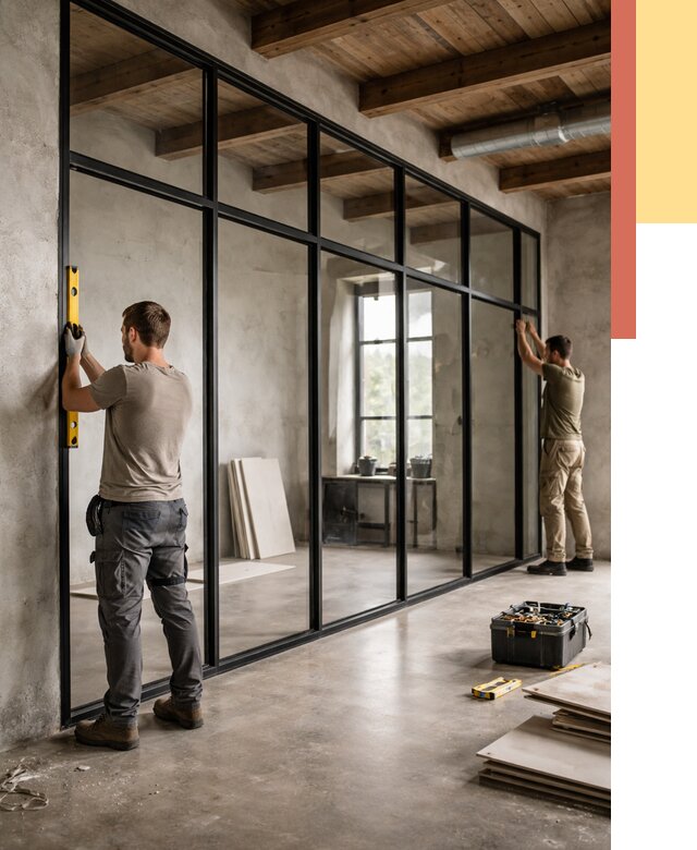 Стеклянные перегородки лофт в Обнинске от 10658 руб. под ключ | ОТДЕЛОЧНИК-Бнн