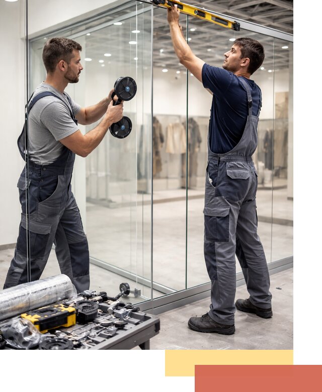 Стеклянные перегородки для магазинов в Обнинске — монтаж и установка