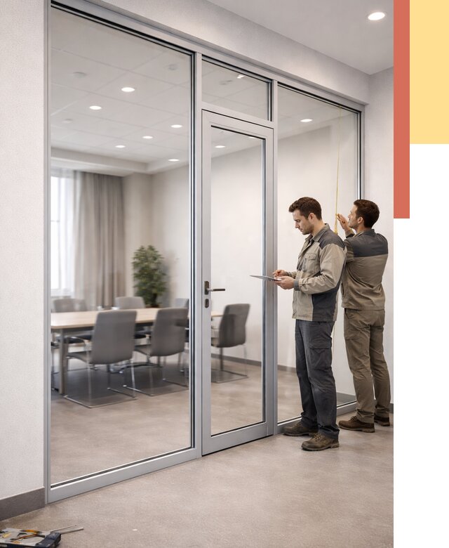 Установка и монтаж алюминиевых перегородок со стеклом в Обнинске от 8323 руб. | ОТДЕЛОЧНИК-Бнн