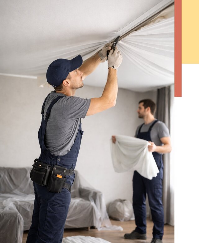 Демонтаж натяжного потолка в Обнинске от 4568 руб. — снятие и разбор под ключ | ОТДЕЛОЧНИК-Бнн