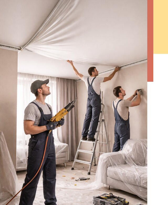 Установка натяжного потолка в Обнинске от 4568 руб. | Быстро и недорого — ОТДЕЛОЧНИК-Бнн