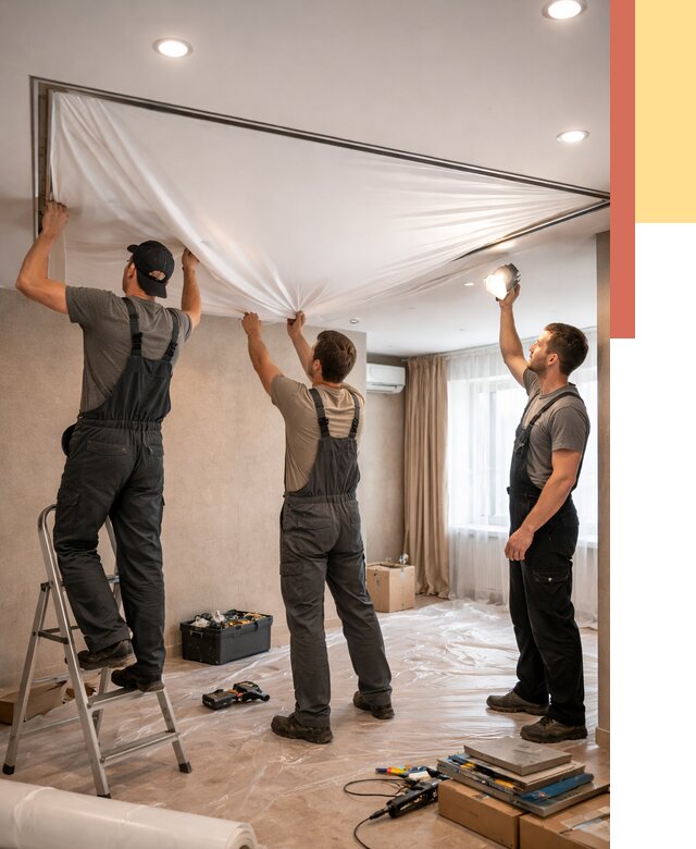 Монтаж ПВХ натяжного потолка в Обнинске от 3553 руб. под ключ | ОТДЕЛОЧНИК-Бнн