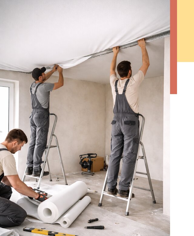 Монтаж тканевого натяжного потолка в Обнинске от 3553 руб. под ключ | ОТДЕЛОЧНИК-Бнн