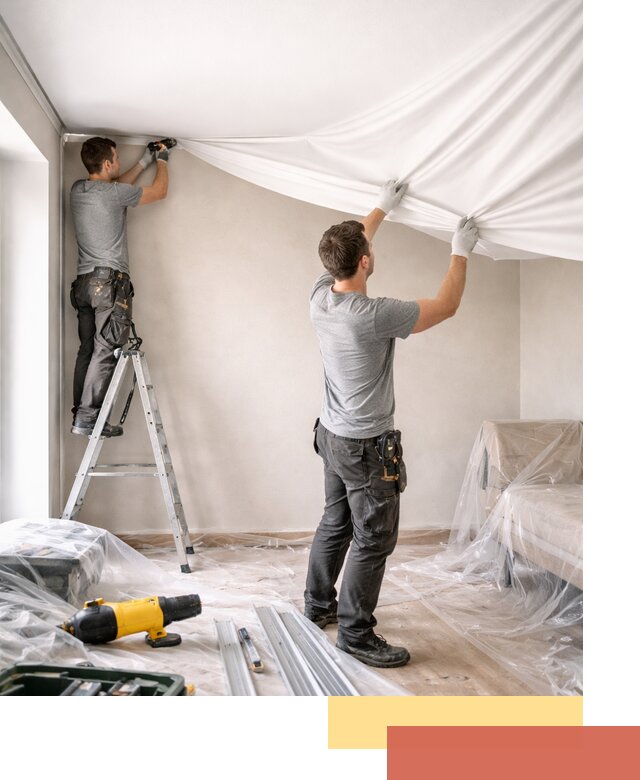 Монтаж тканевого натяжного потолка в Обнинске недорого и быстро