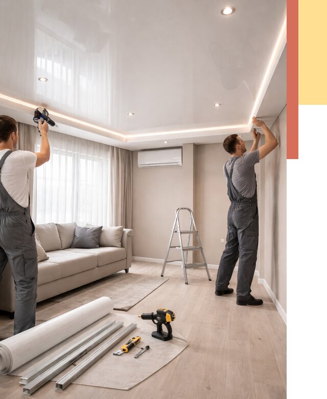 Монтаж глянцевого натяжного потолка в Обнинске от 761 руб. под ключ | ОТДЕЛОЧНИК-Бнн