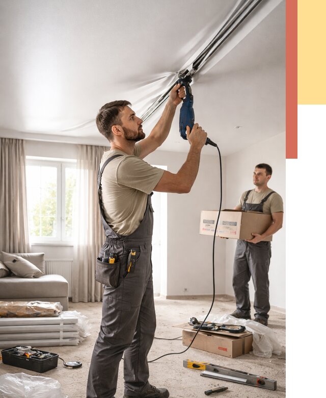 Монтаж сатинового натяжного потолка в Обнинске от 3553 руб. | Быстро, недорого — ОТДЕЛОЧНИК-Бнн