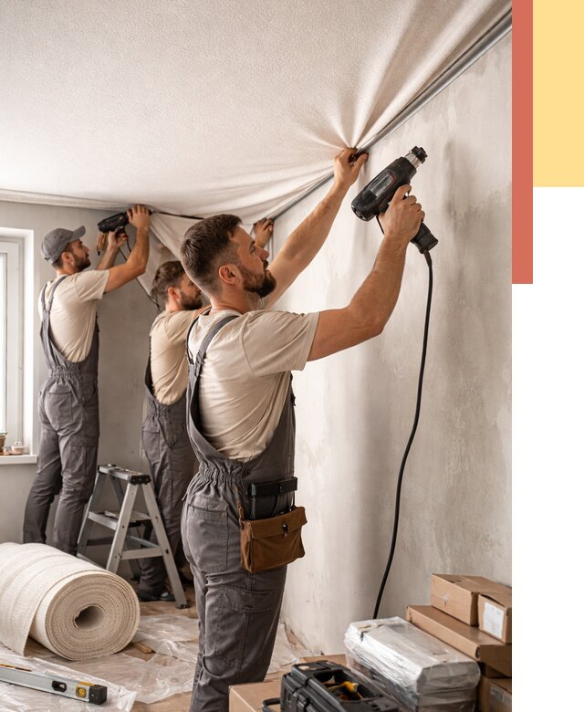 Монтаж фактурного натяжного потолка в Обнинске от 761 руб. — ОТДЕЛОЧНИК-Бнн