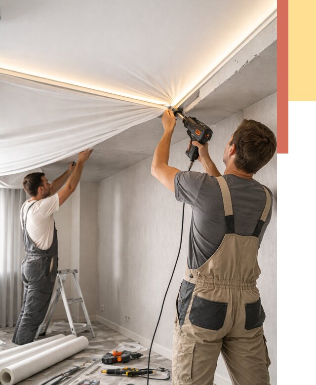 Монтаж натяжного потолка с подсветкой в Обнинске от 964 руб. | ОТДЕЛОЧНИК-Бнн