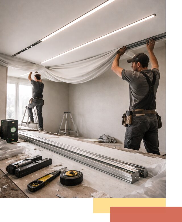 Монтаж натяжных потолков со световыми линиями в Обнинске