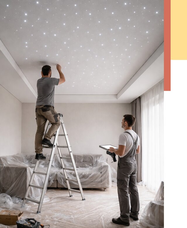 Монтаж натяжного потолка «звездное небо» в Обнинске от 6598 руб. | ОТДЕЛОЧНИК-Бнн