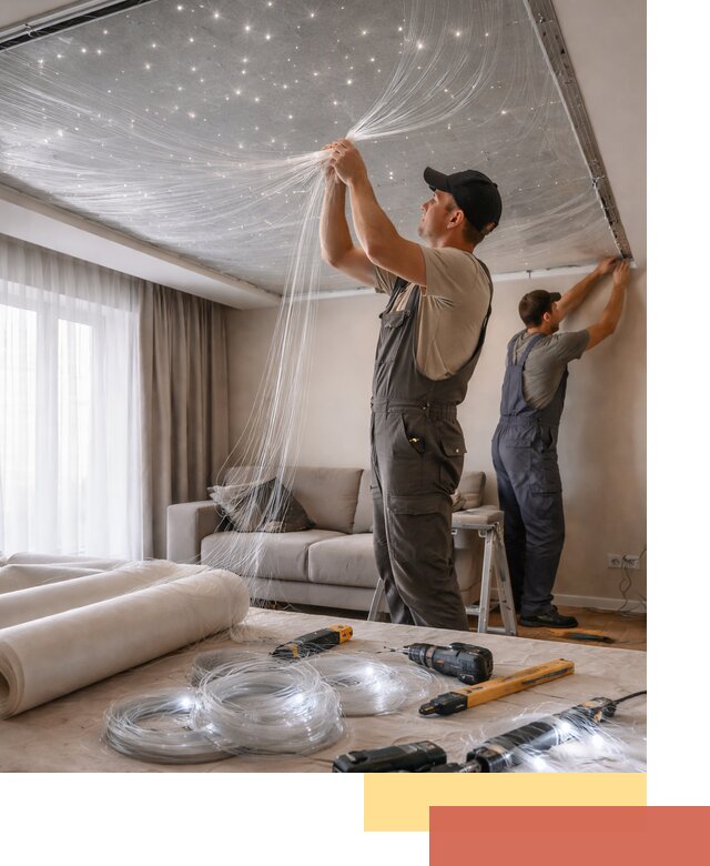 Монтаж натяжного потолка «Звездное небо» в Обнинске