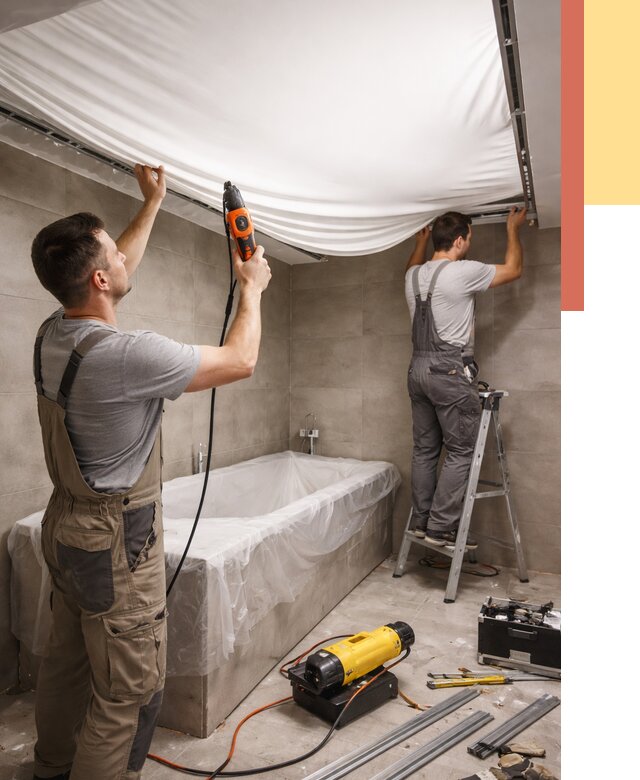 Монтаж натяжного потолка в ванной в Обнинске от 1218 руб. под ключ | ОТДЕЛОЧНИК-Бнн