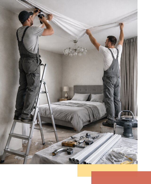 Монтаж натяжного потолка в спальне в Обнинске