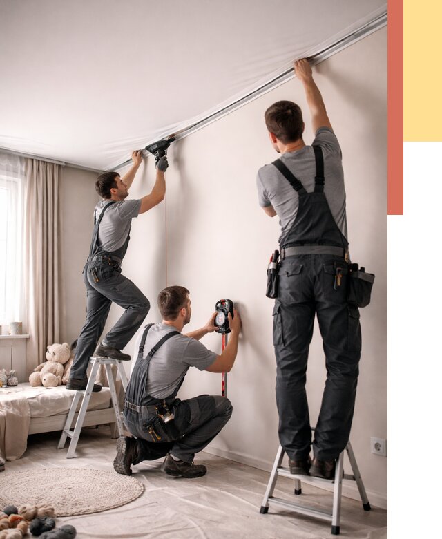 Монтаж натяжного потолка в детской в Обнинске от 3553 руб. — быстро и недорого | ОТДЕЛОЧНИК-Бнн