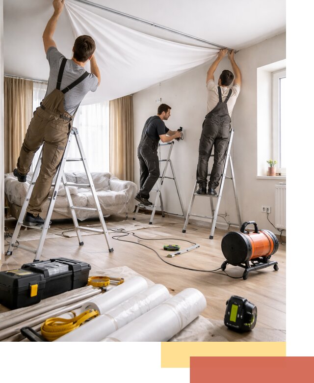 Монтаж натяжного потолка в гостиной в Обнинске