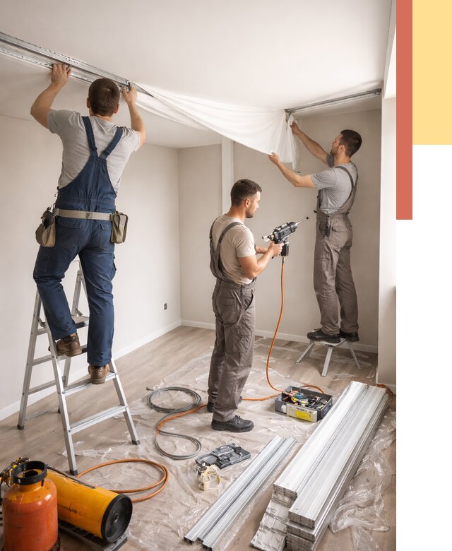 Монтаж натяжного потолка в студии в Обнинске от 5583 руб. — быстро и недорого | ОТДЕЛОЧНИК-Бнн