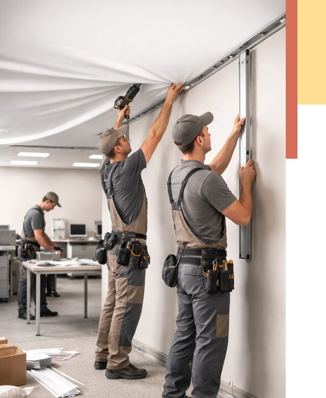 Монтаж натяжного потолка в офисе в Обнинске от 457 руб/м² — быстро и недорого | ОТДЕЛОЧНИК-Бнн