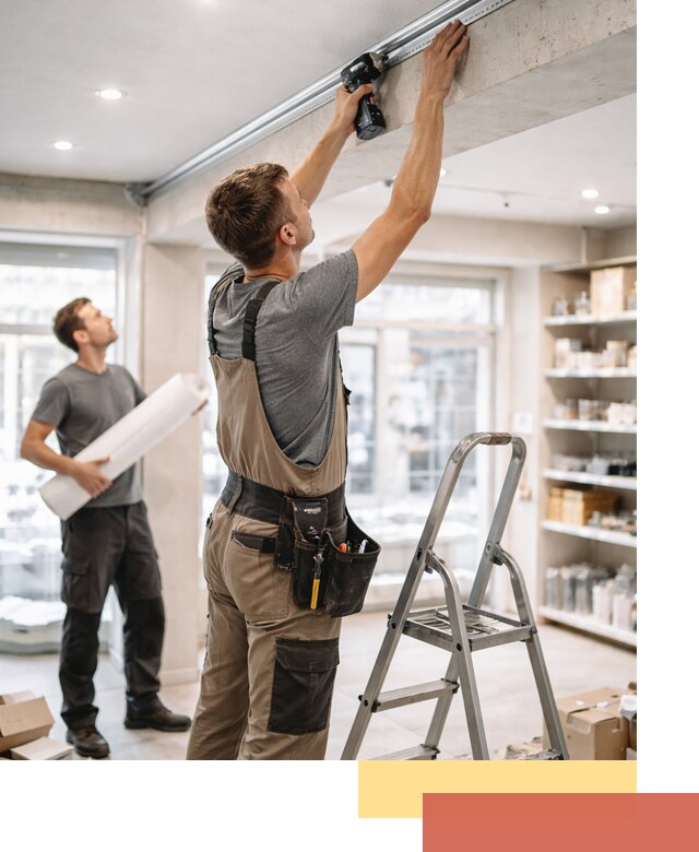 Монтаж натяжных потолков в магазине в Обнинске