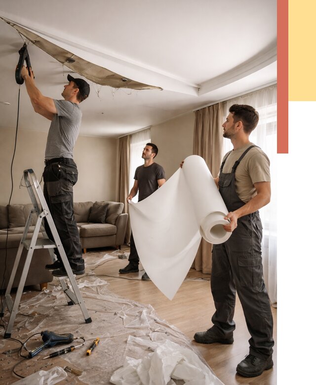 Замена полотна натяжного потолка в Обнинске от 9643 руб. быстро и недорого | ОТДЕЛОЧНИК-Бнн