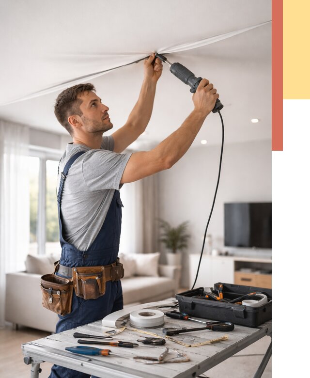 Ремонт натяжных потолков в Обнинске от 9643 руб. под ключ — ОТДЕЛОЧНИК-Бнн