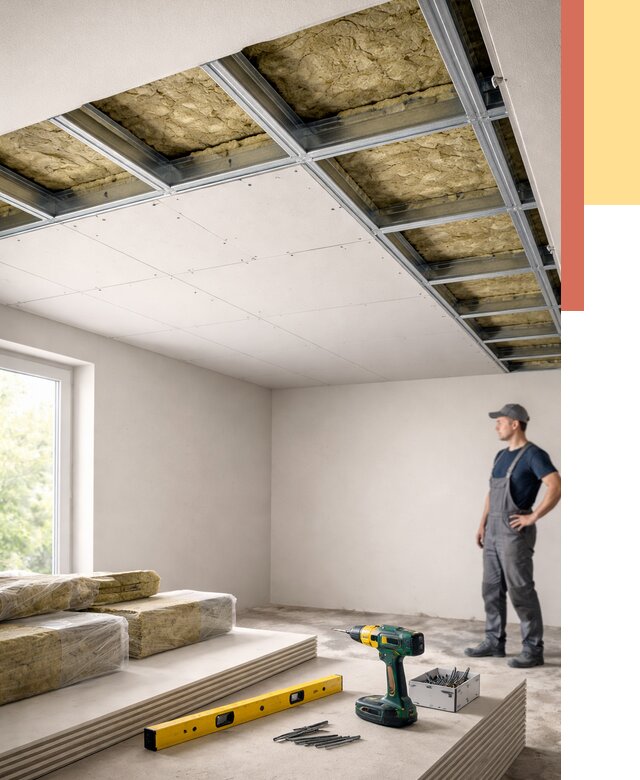 Звукоизоляция потолка ГКЛ в Обнинске от 964 руб. — монтаж под ключ | ОТДЕЛОЧНИК-Бнн