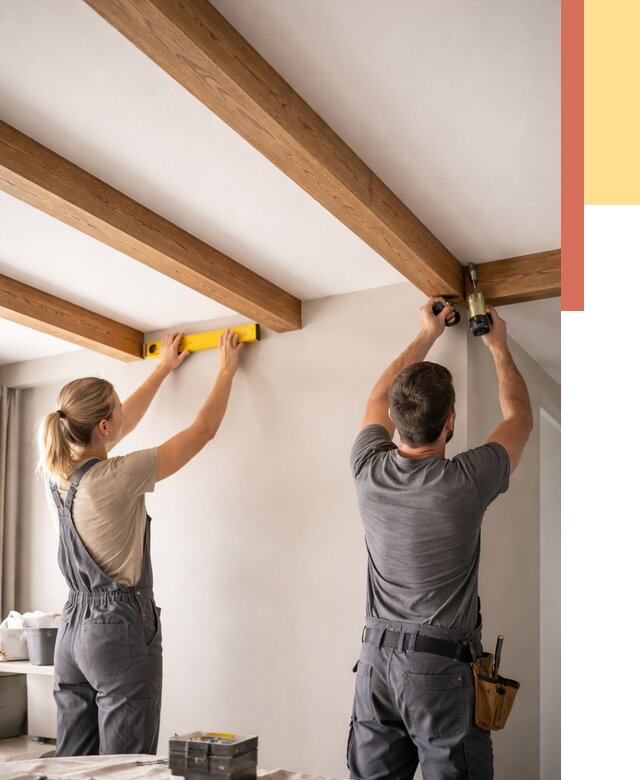 Монтаж декоративных балок на потолок в Обнинске от 4263 руб. — ОТДЕЛОЧНИК-Бнн